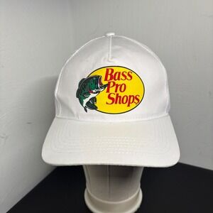 Bass Pro Shops Trucker Hat Snapback White Baseball Cap Fishing Outdoor Mesh Back